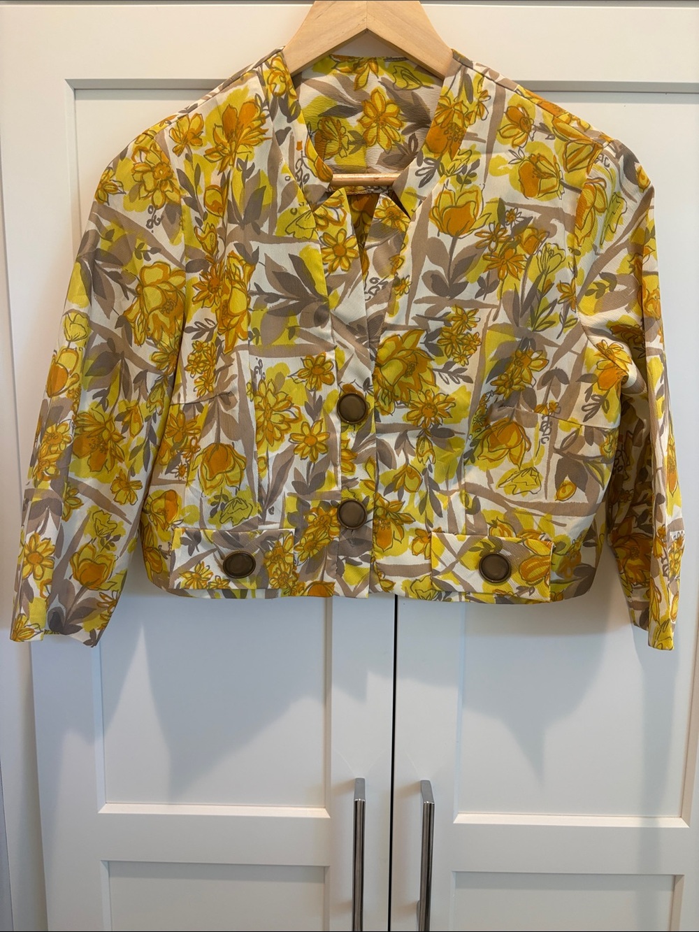 Vintage Custom Floral Yellow Cropped Jacket